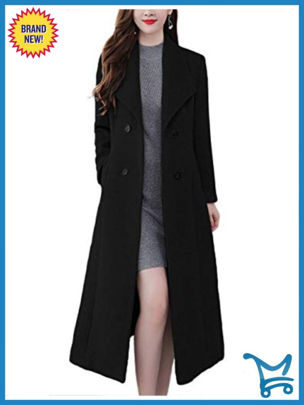 Wool Blend Maxi Pea Coat Double Breasted Shawl Collar Winter Overcoat